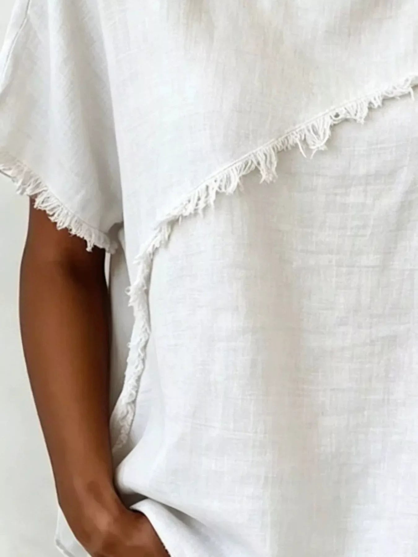 Full Size Frayed Hem Short Sleeve Top Plus Size
