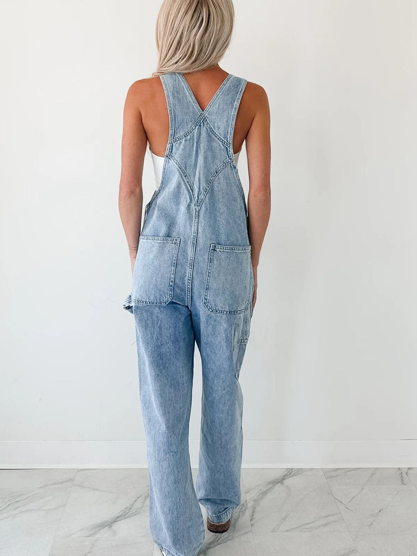 Wide Strap Relaxed Fit Light Blue Denim Overalls