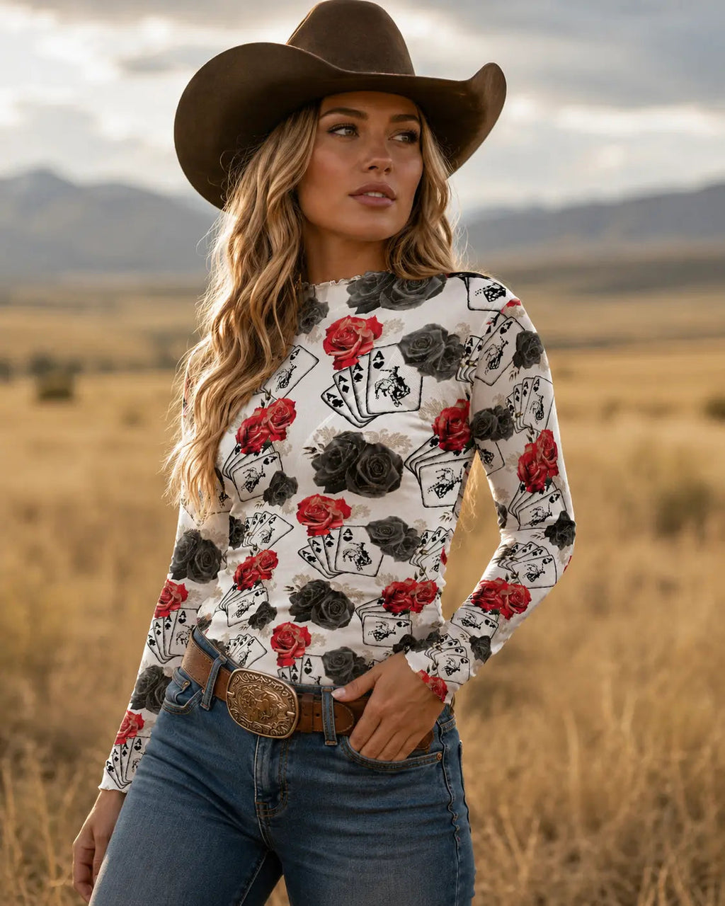 Ace Of Roses Long Sleeve Mesh Top