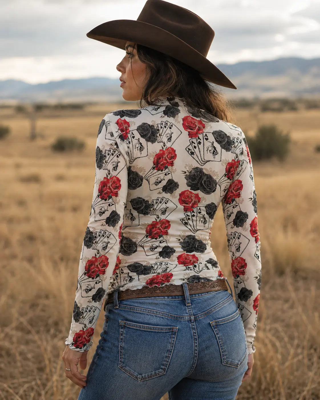 Ace Of Roses Long Sleeve Mesh Top